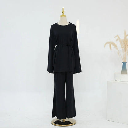 Muslim Women Daily Wear 2 Pieces Set Tops And Pants Suit Set #251131