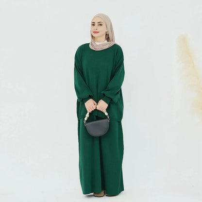 Winter Fall 2 Pieces Set Knitted Tops And Skirt Suit Modest Fashion Clothing