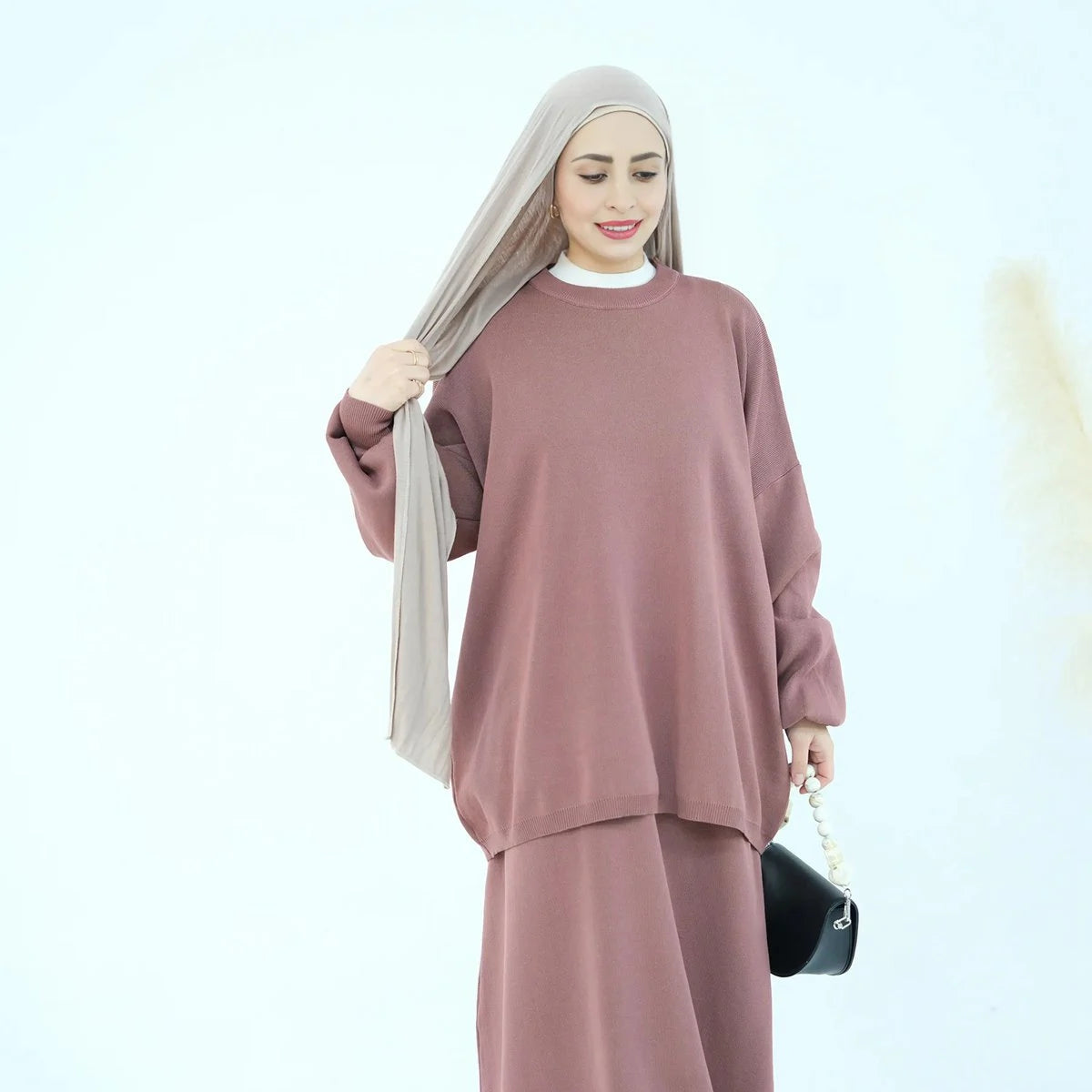 Winter Fall 2 Pieces Set Knitted Tops And Skirt Suit Modest Fashion Clothing