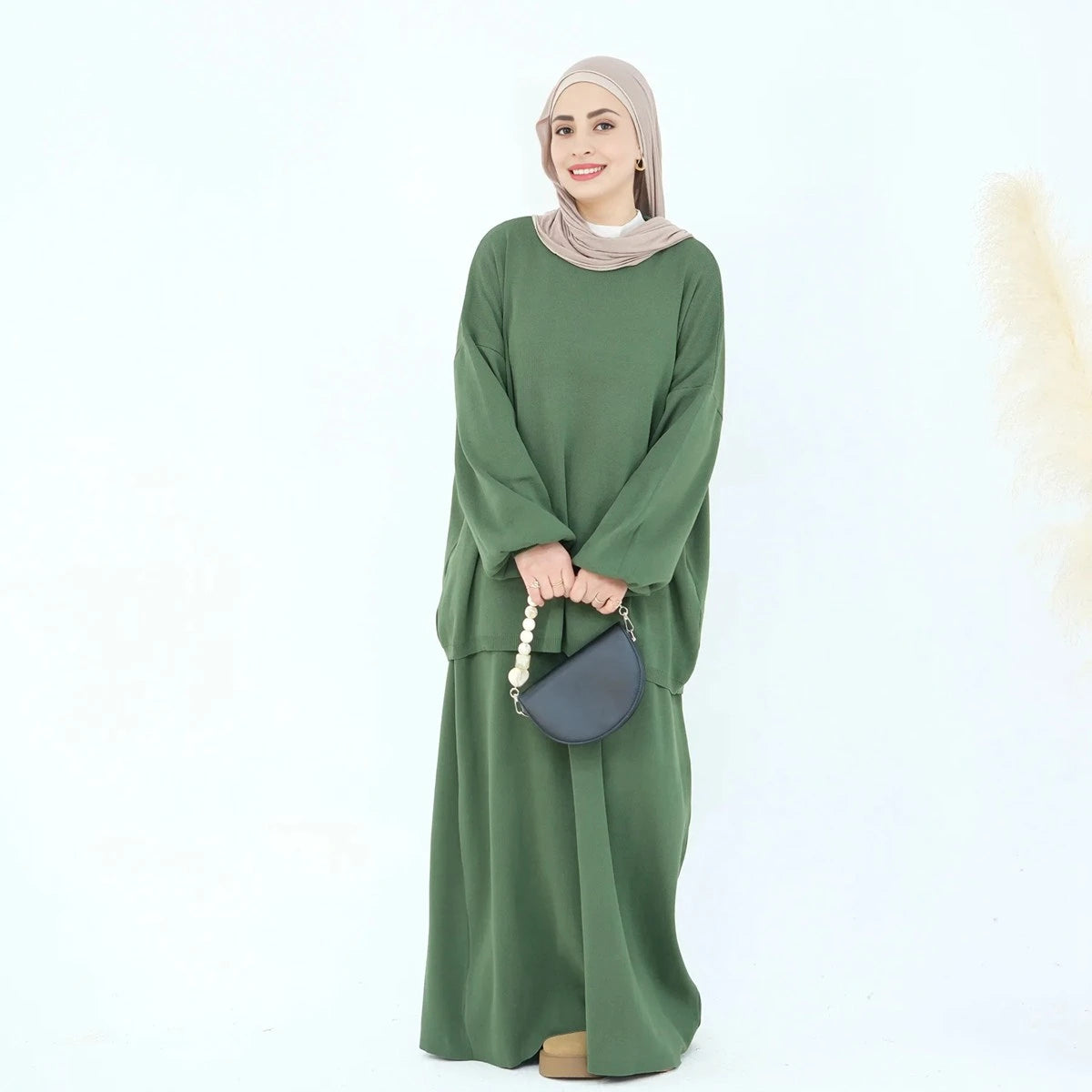 Winter Fall 2 Pieces Set Knitted Tops And Skirt Suit Modest Fashion Clothing