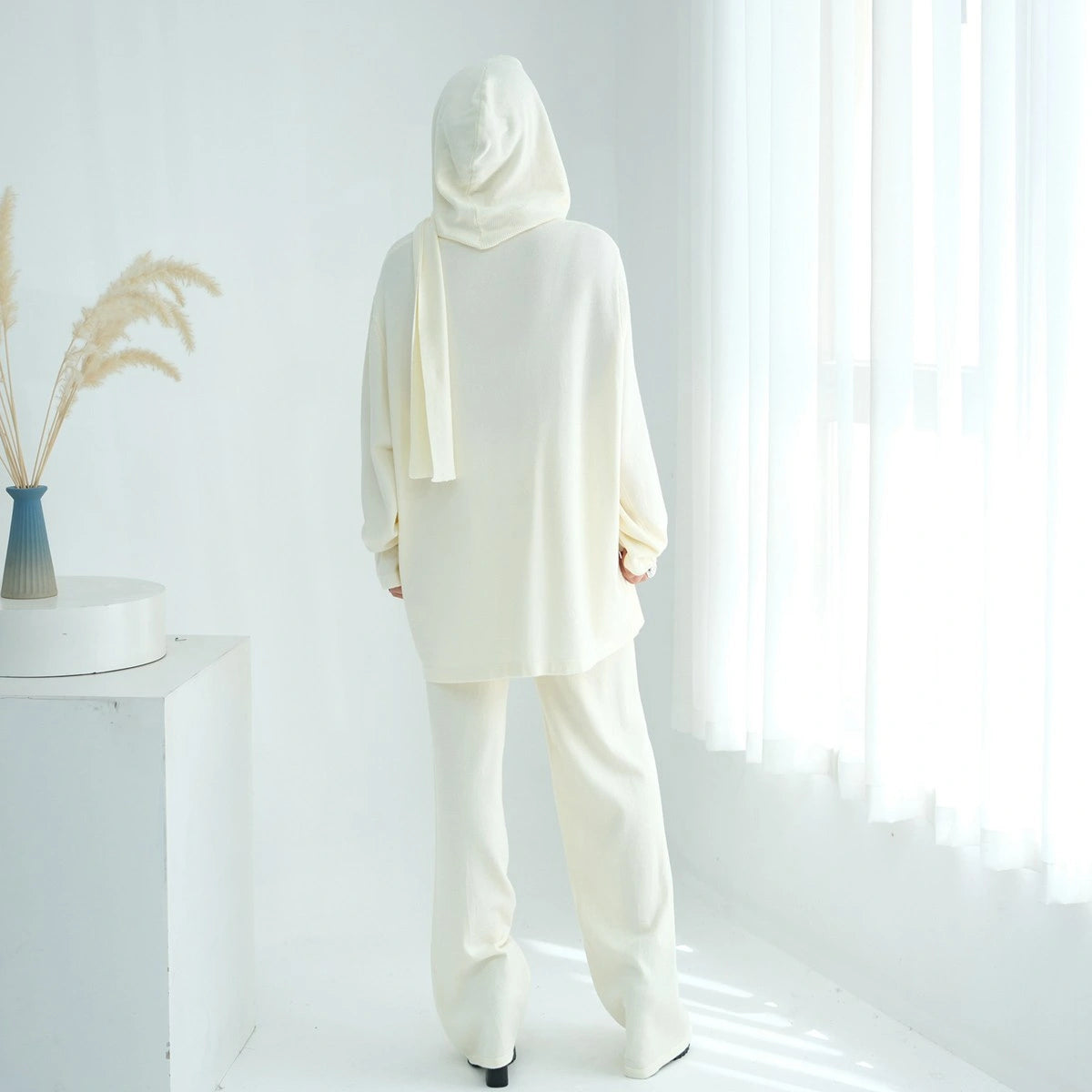 Winter Fall Muslim Women Knitted 2 Pieces Set Tops And Pants Suit Set #25W001
