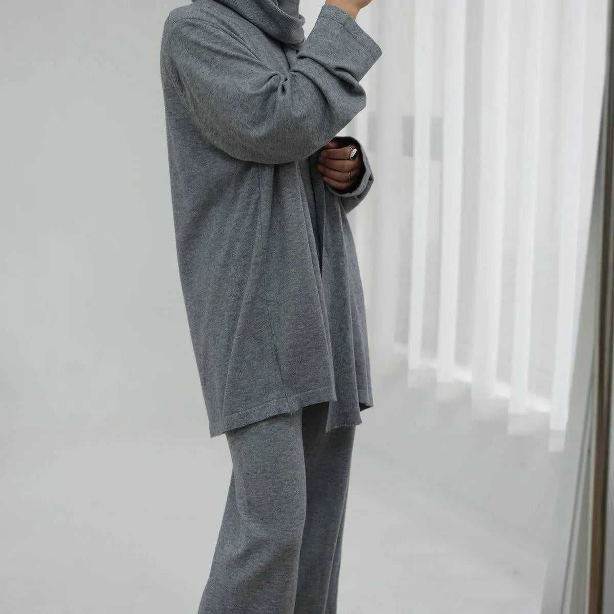 Winter Fall Muslim Women Knitted 2 Pieces Set Tops And Pants Suit Set #25W001