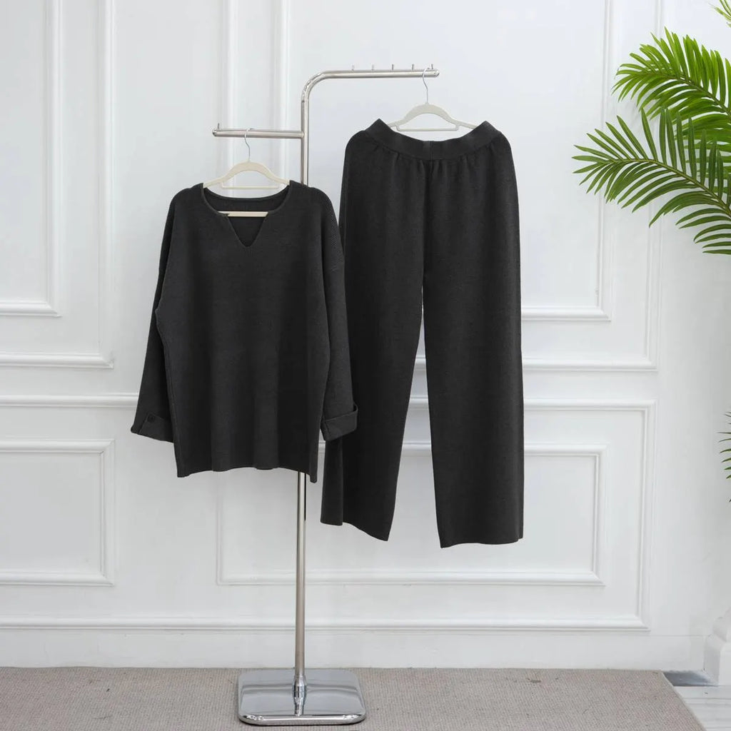 Winter Fall Muslim Women Thick Knitted 2 Pieces Set Tops And Pants Suit Set #25W006
