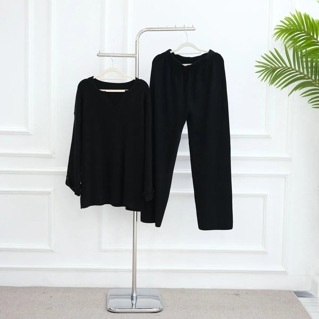 Winter Fall Muslim Women Thick Knitted 2 Pieces Set Tops And Pants Suit Set #25W006