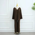 Winter Fall Muslim Women Thick Knitted 2 Pieces Set Tops And Pants Suit Set #25W006