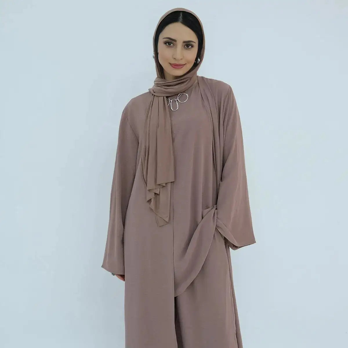 3 Pieces Set Sleeveless Tops Pant Suit With Open Abaya Dress For Muslim Women