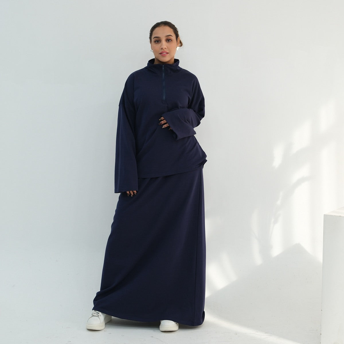 Muslim Women Winter Fall Cotton Co-ord Tops And Skirt Suit Set #251127