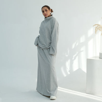 Muslim Women Winter Fall Cotton Co-ord Tops And Skirt Suit Set #251127