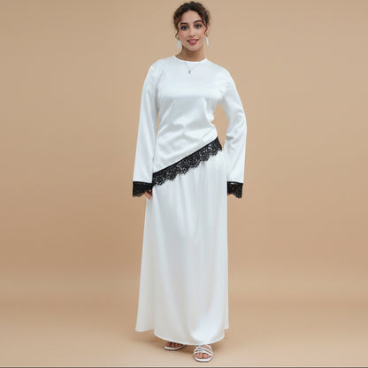 Muslim Women Laced Tops And Skirt - Daily Wear Abaya Dress - #261185