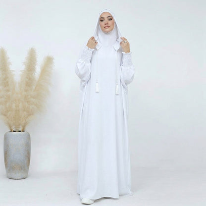 Muslim Women Hooded Abaya Prayer Dress Cotton Blend Jilbab Halal Clothing