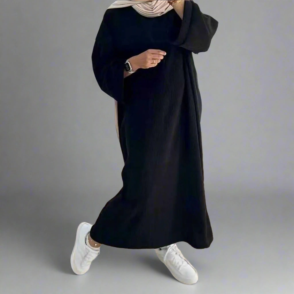 Thick Winter Fall Corduroy Abaya Dress With Pocket #24926