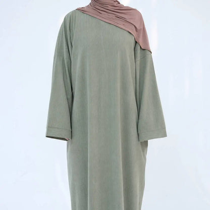 Thick Winter Fall Corduroy Abaya Dress With Pocket #24926