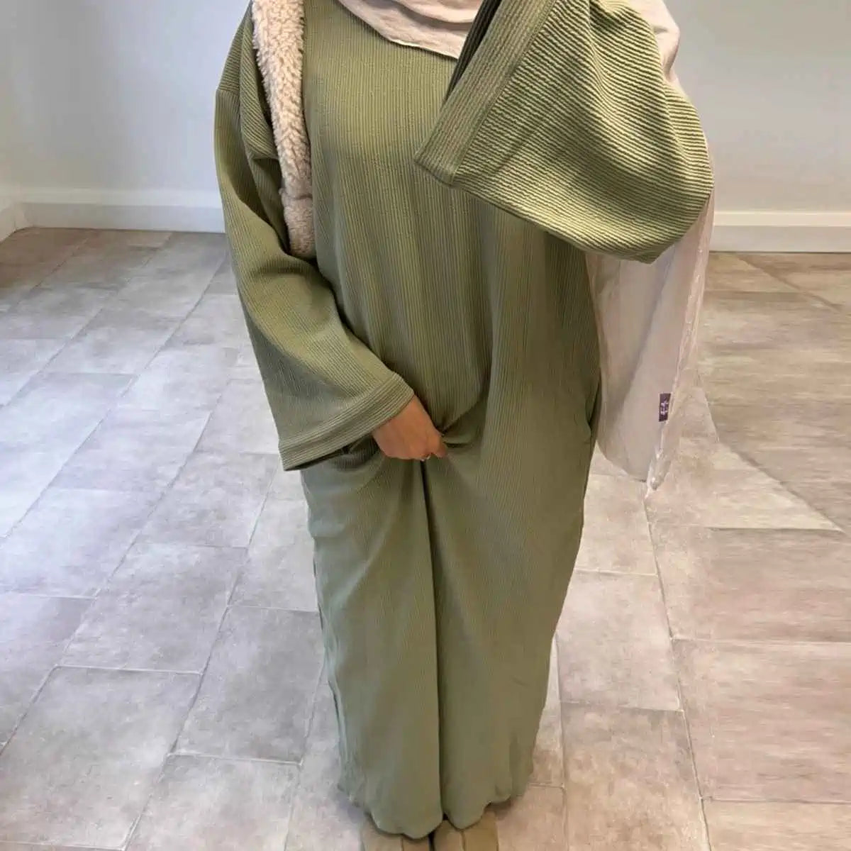 Thick Winter Fall Corduroy Abaya Dress With Pocket #24926