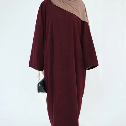 Thick Winter Fall Corduroy Abaya Dress With Pocket #24926