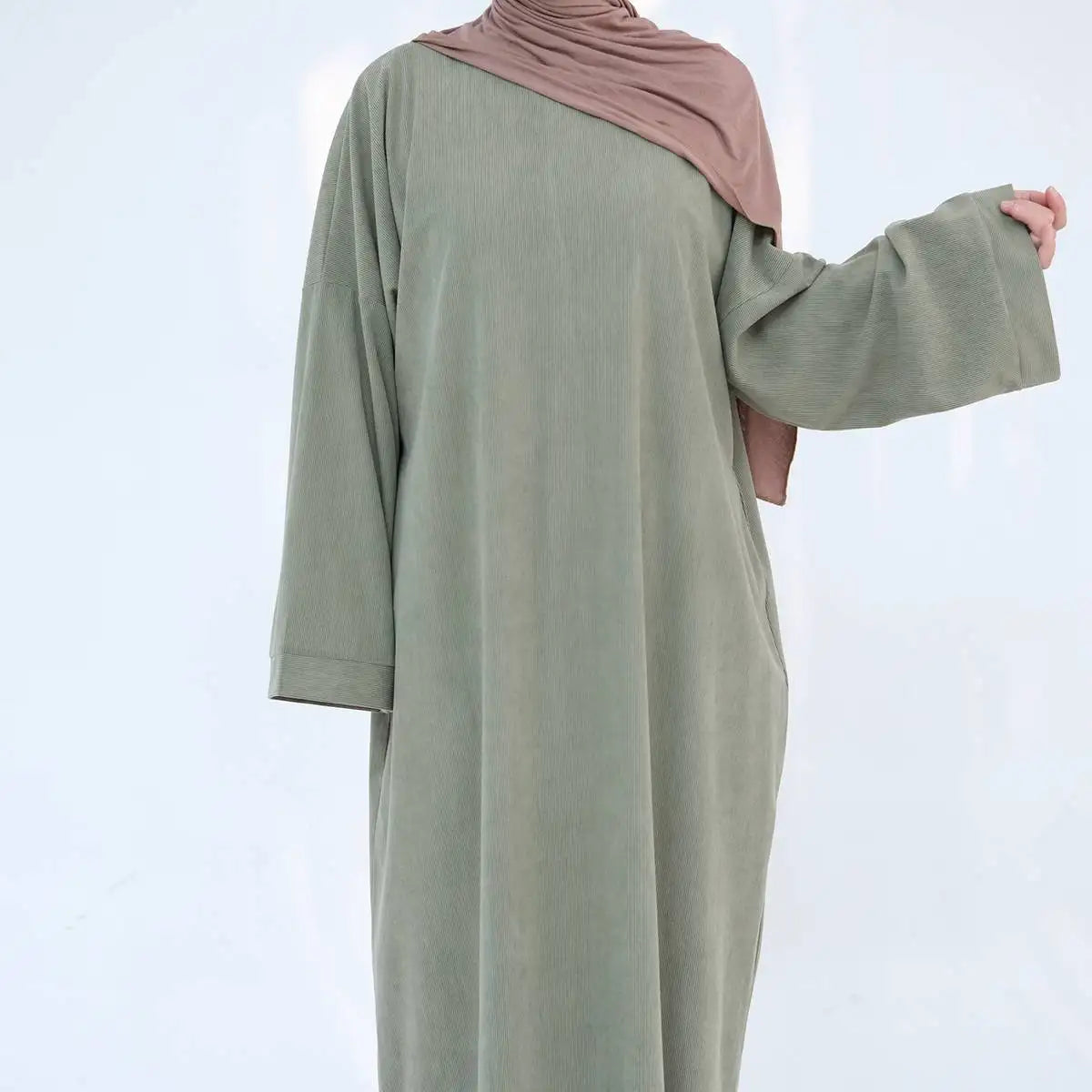 Thick Winter Fall Corduroy Abaya Dress With Pocket #24926