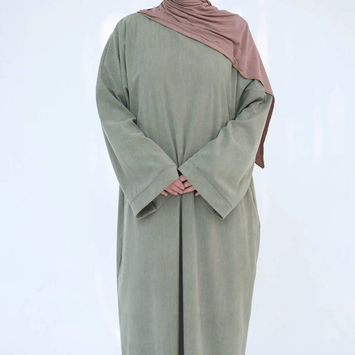 Thick Winter Fall Corduroy Abaya Dress With Pocket #24926