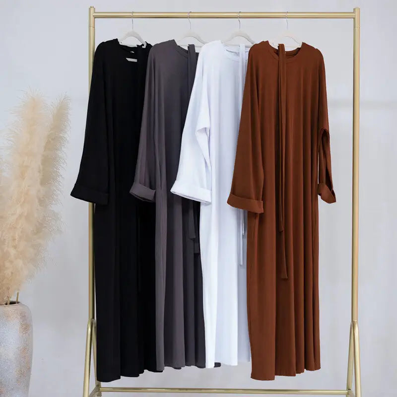 Thread Knitted Fabric Winter Fall Muslim Women Abaya Dress