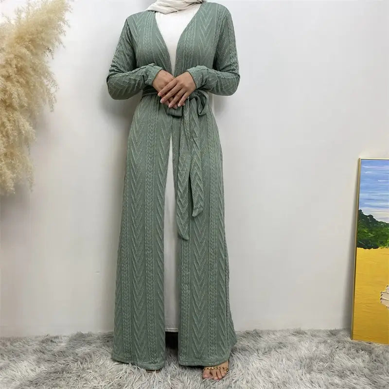 Winter Fall Knitting Open Cardigan Abaya Dress For Muslim Women With Pocket