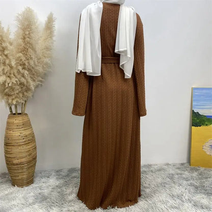 Winter Fall Muslim Women Wool Open Abaya Dress With Pocket