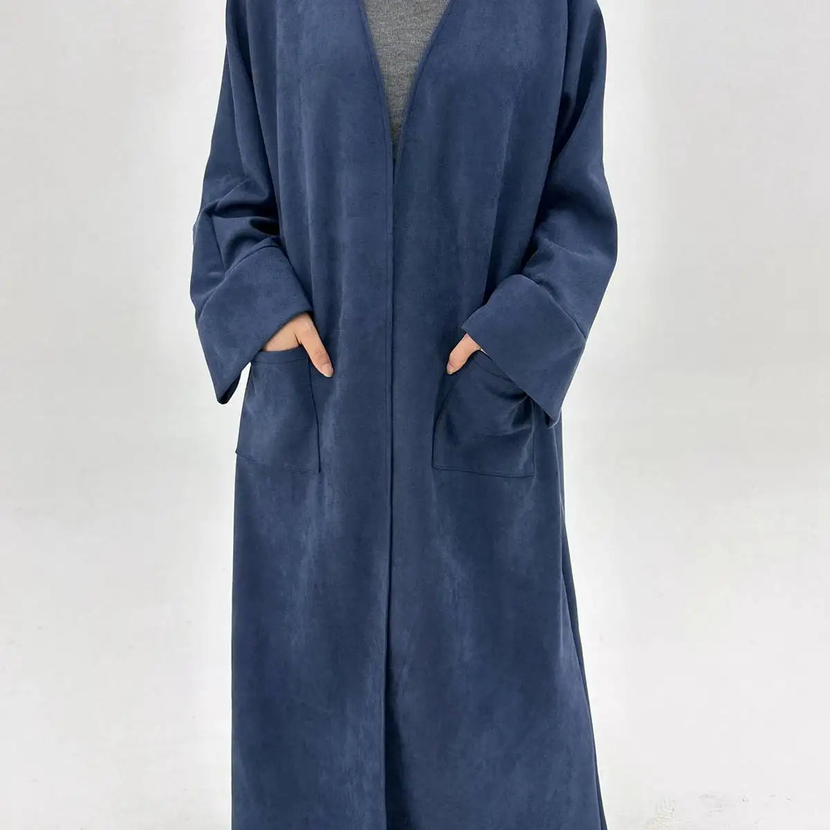 Winter Fall Suede Velvet Cardigan Open Abaya Coat