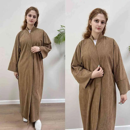 Winter Fall Thick Corduroy Open Abaya Coat