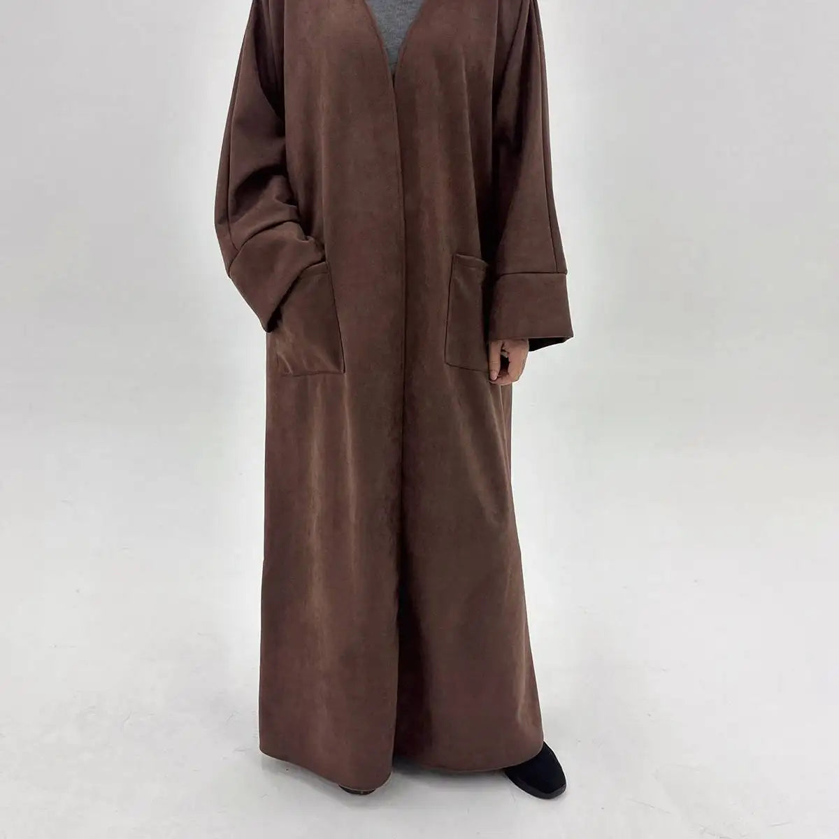 Winter Fall Suede Velvet Cardigan Open Abaya Coat