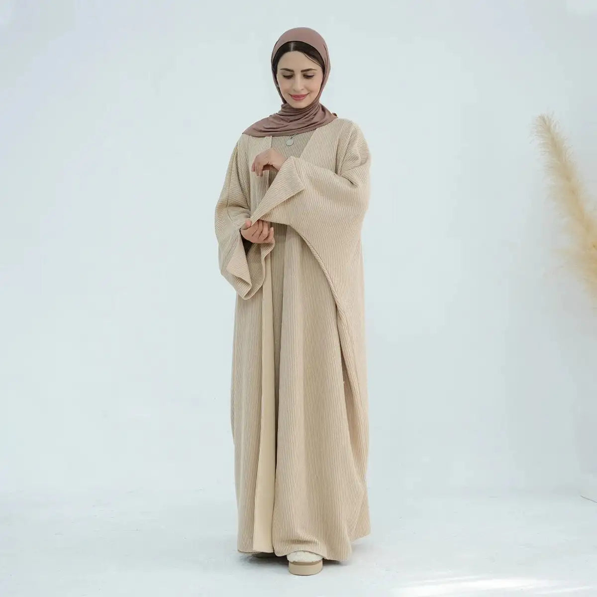 Thick Knitted Winter Fall Cardigan Open Abaya Dress