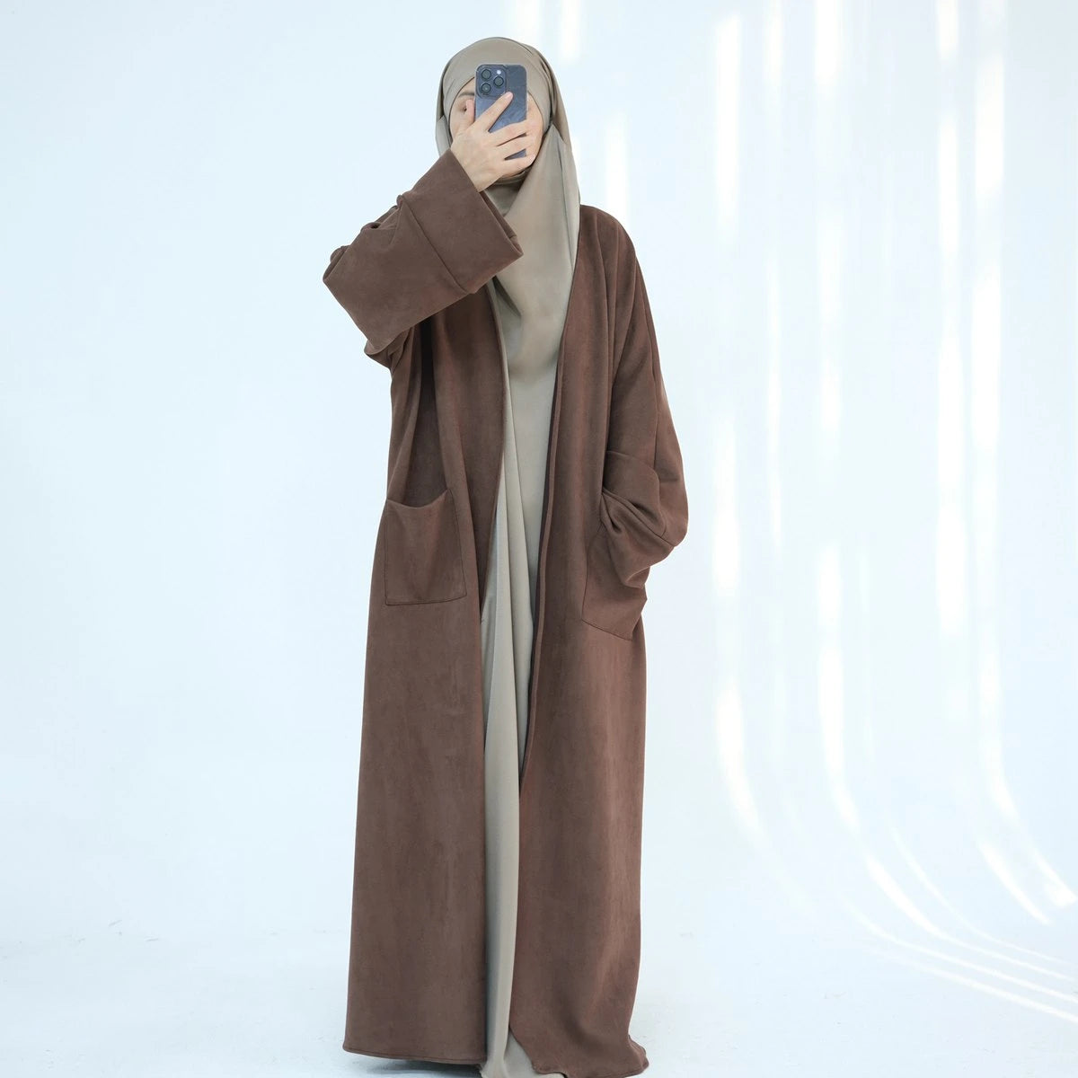 Winter Fall Velvet Cardigan Open Abaya Coat