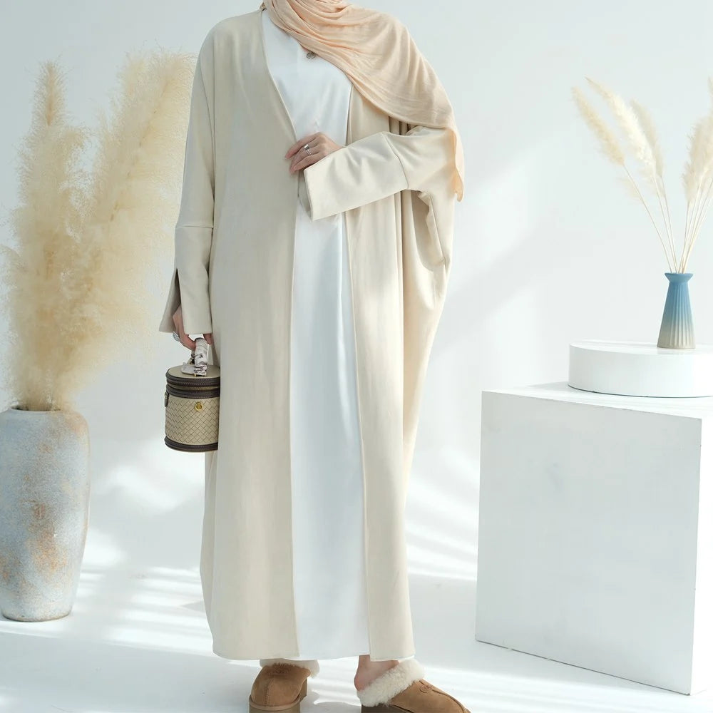 Winter Fall Velvet Muslim Women Open Abaya Dress #25670
