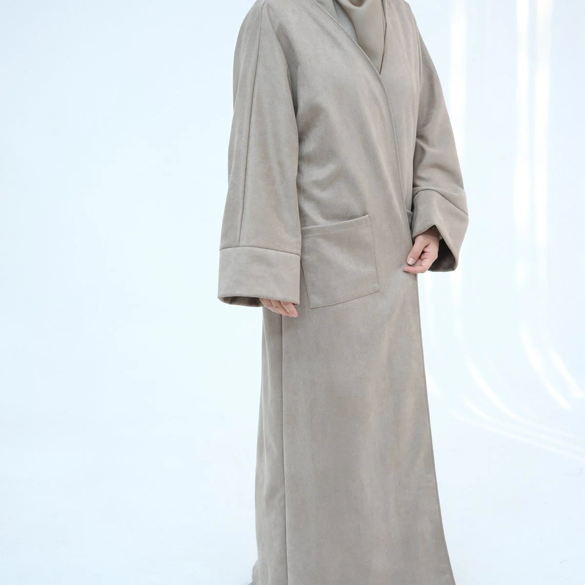 Winter Fall Suede Velvet Cardigan Open Abaya Coat