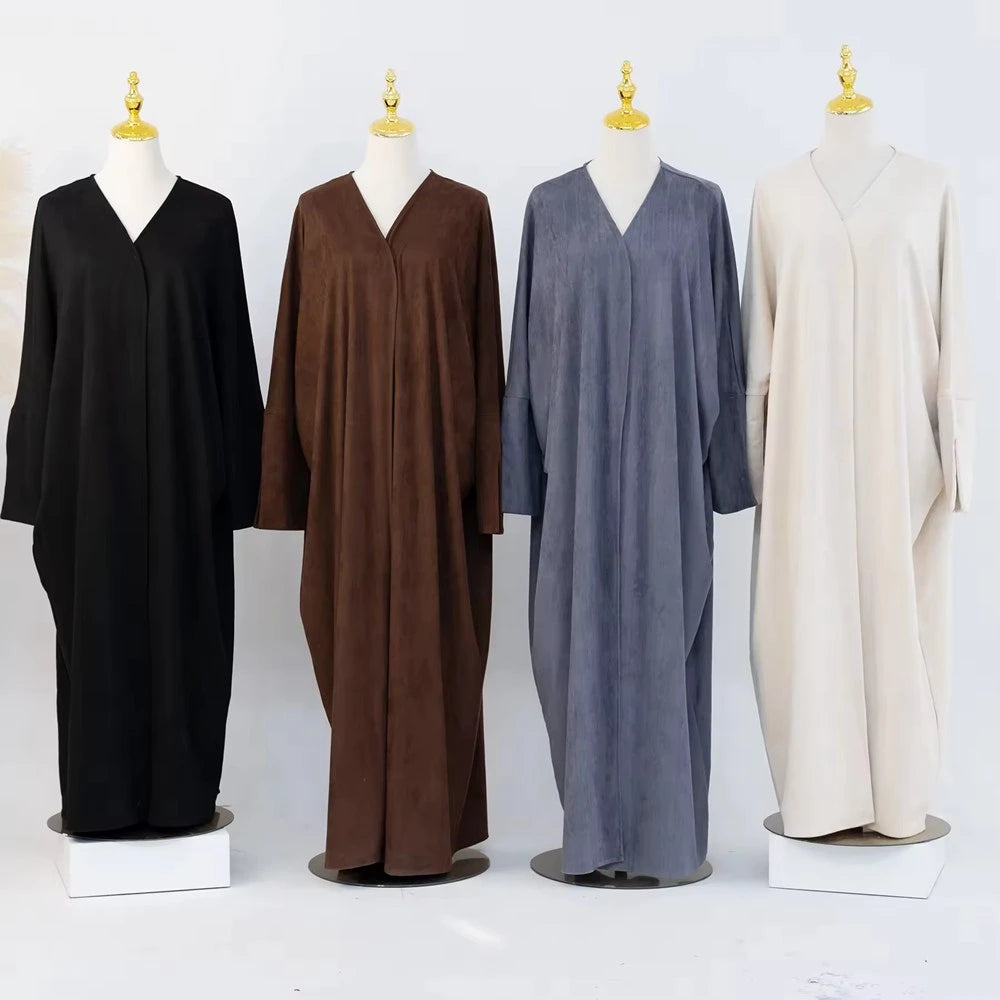 Winter Fall Velvet Muslim Women Open Abaya Dress #25670