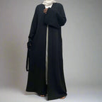Winter Fall Muslim Women Wool Open Abaya Dress With Pocket