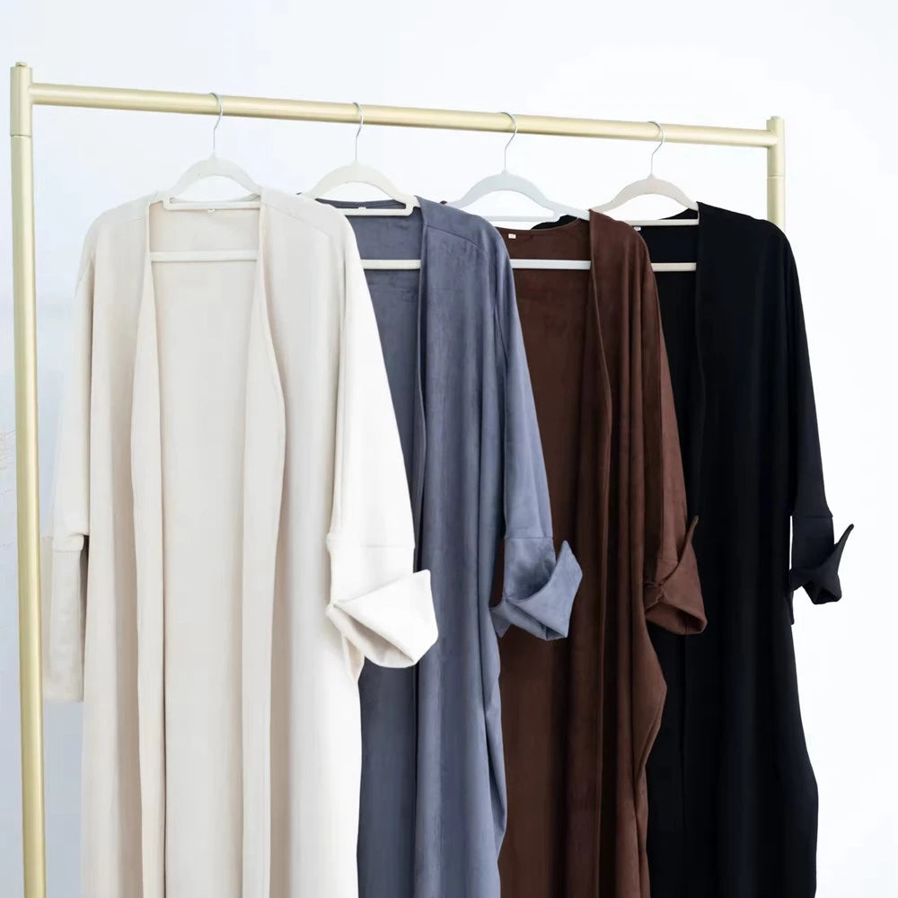 Winter Fall Velvet Muslim Women Open Abaya Dress #25670