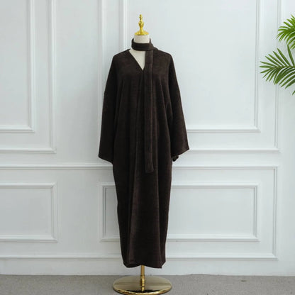 Winter Fall Thick Velvet Open Abaya Dress For Muslim Women #251125