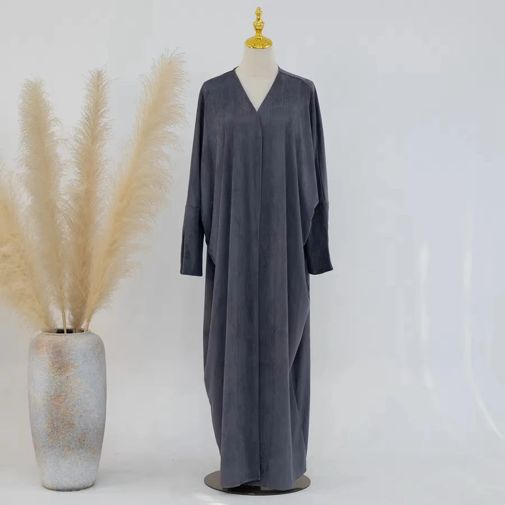 Winter Fall Velvet Muslim Women Open Abaya Dress #25670