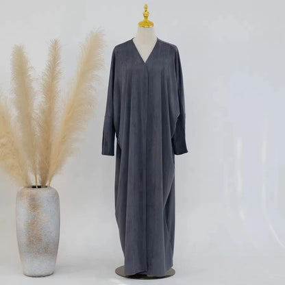 Winter Fall Velvet Muslim Women Open Abaya Dress #25670