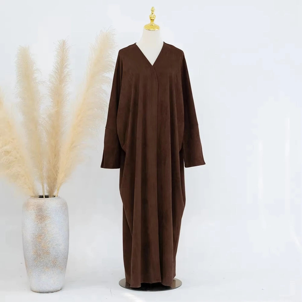 Winter Fall Velvet Muslim Women Open Abaya Dress #25670