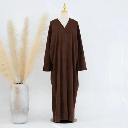 Winter Fall Velvet Muslim Women Open Abaya Dress #25670