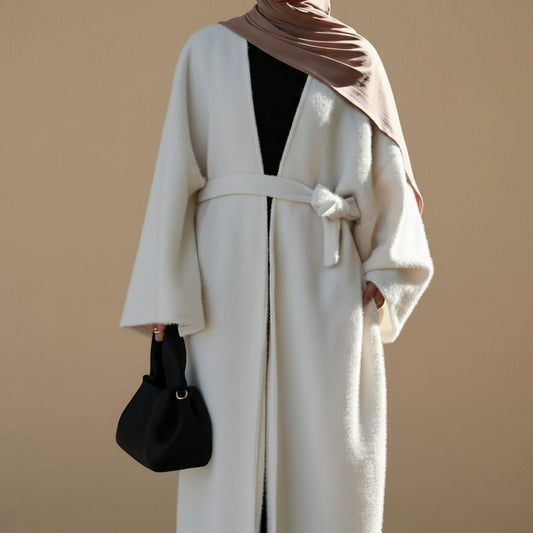 Winter Fall Thick Velvet Open Abaya Dress For Muslim Women #251125