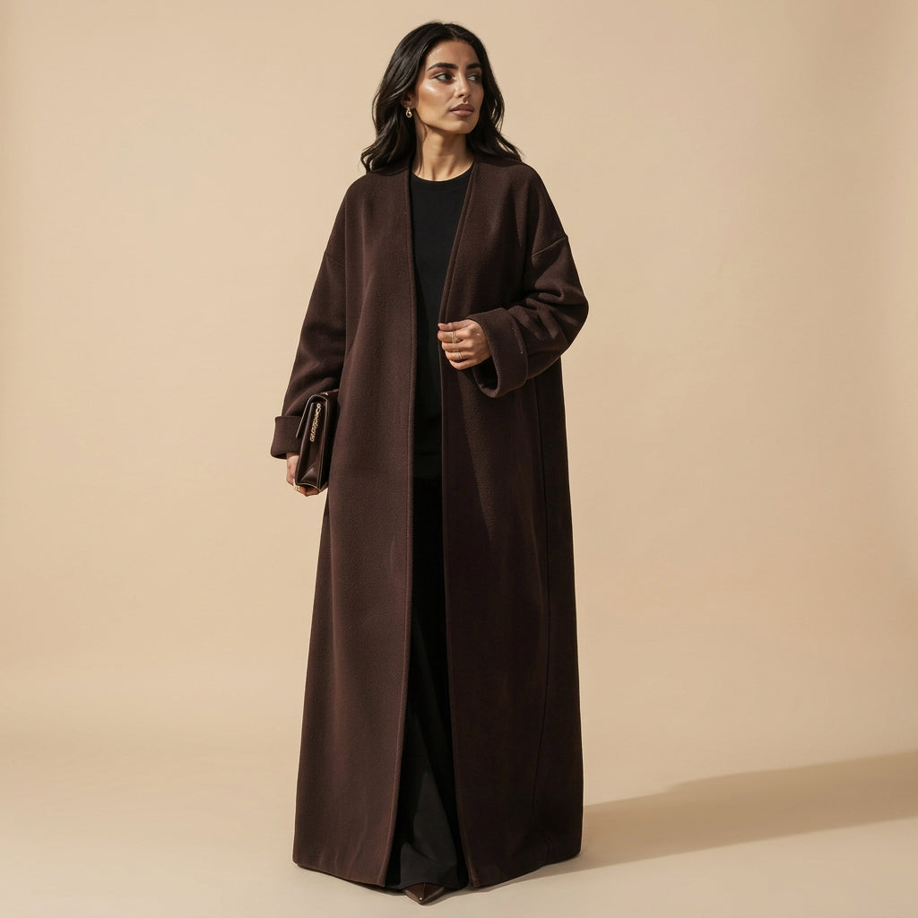 Winter Fall Thick Muslim Women Open Abaya Dress Coat #261405