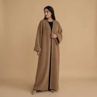 Winter Fall Thick Muslim Women Open Abaya Dress Coat #261405