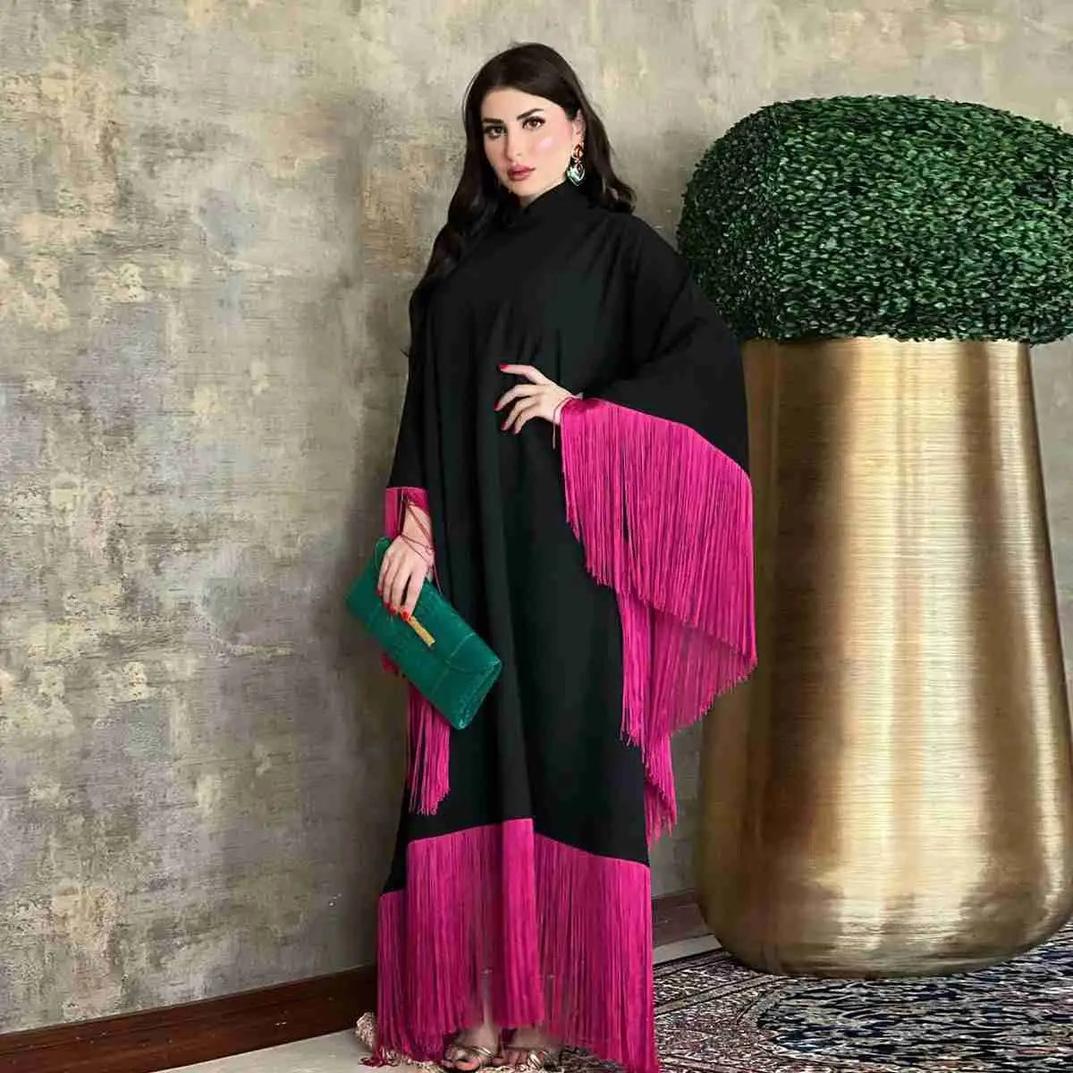 Batwing Sleeve Tassel Farasha Sleeve Women Abaya Caftan Kaftan Dress