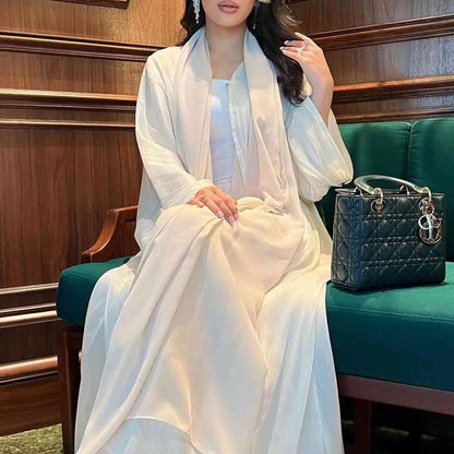 Bright Satin Muslim Women Cardigan Open Abaya Dress