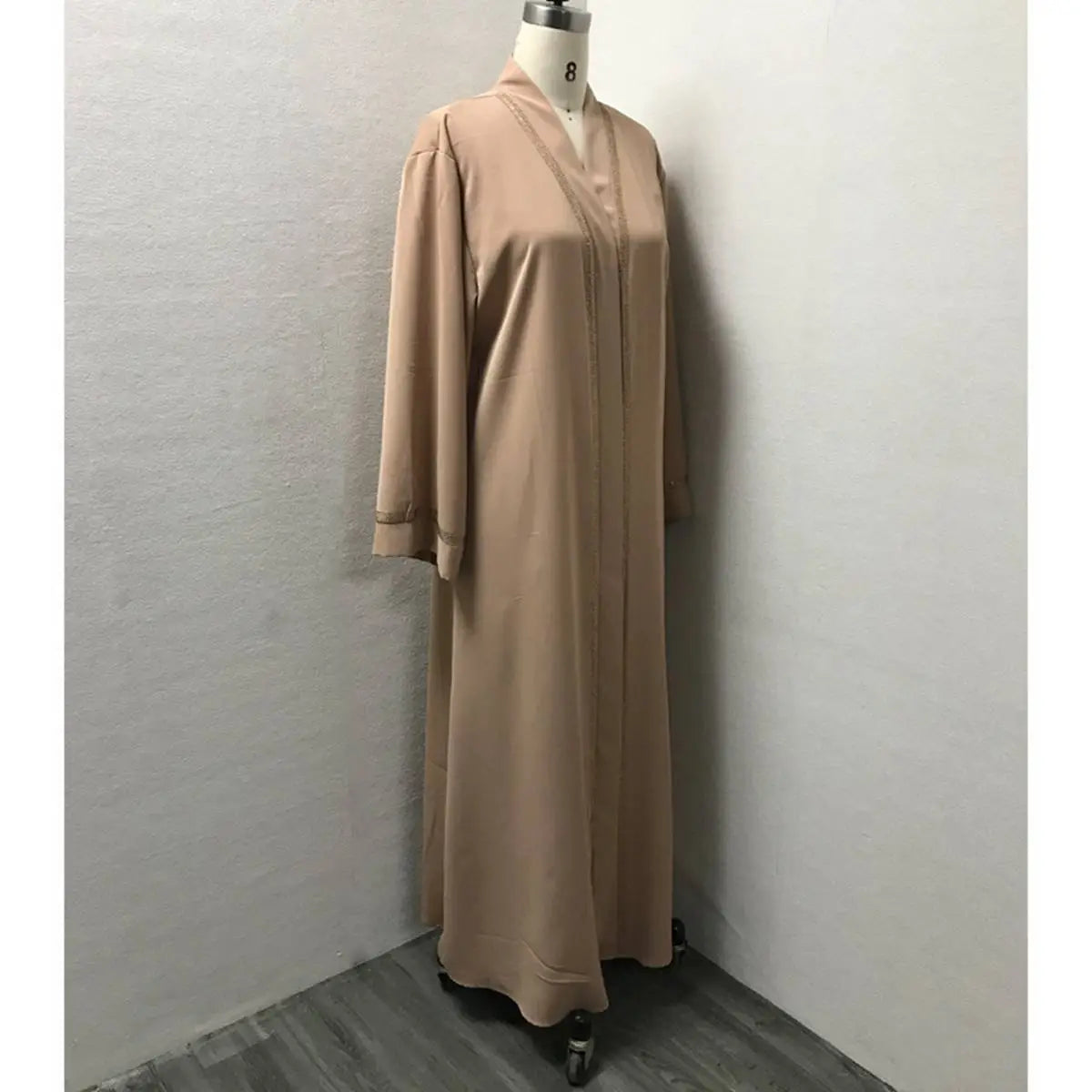 Hotfix Rhinestones Trim Muslim Women Cardigan Open Abaya Dress
