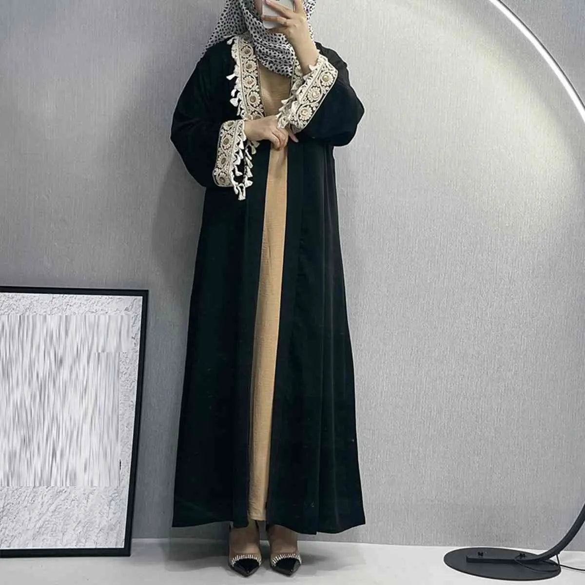 Embroidery Tassel Muslim Women Cardigan Open Abaya Dress