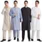 Muslim Men Solid Color Thobe Set With Pant
