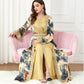 Eid Dress Middle East 2 Pieces Set Satin Printed Kaftan Dress Caftan With Inner Sleeveless Dress