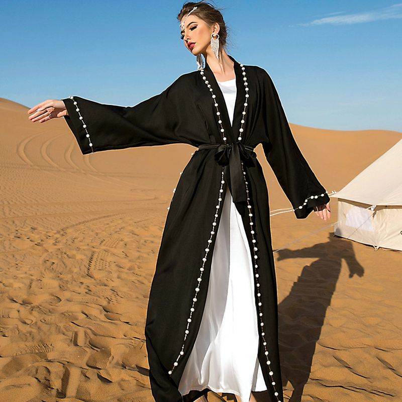 Muslim Women Arab Black Open Abaya Dress