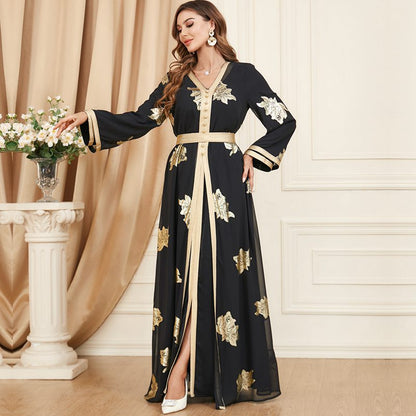 Eid Dress 2 Pieces Set Middle East Arab Women Kaftan Dress Caftan With Long Sleeve Inner Dress