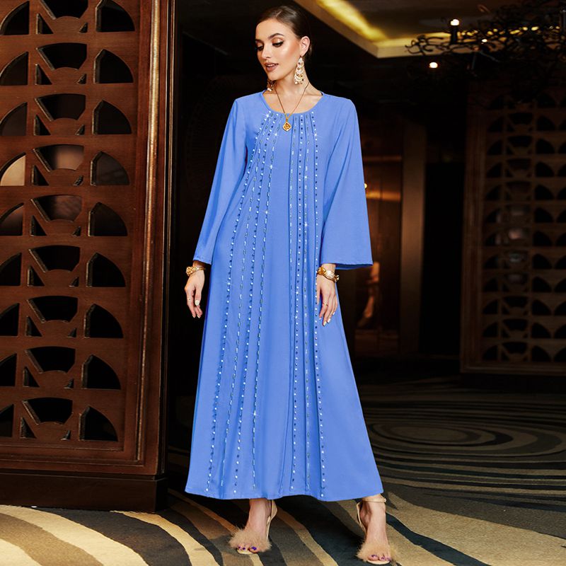Blue Hand-stitched Beads Loose Kaftan Dress
